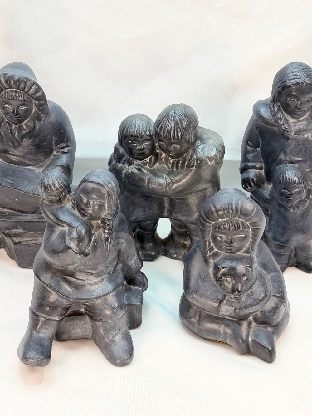 Vintage Canada Ceramic Faux Soapstone Inuit Style Figurines Lot of 5